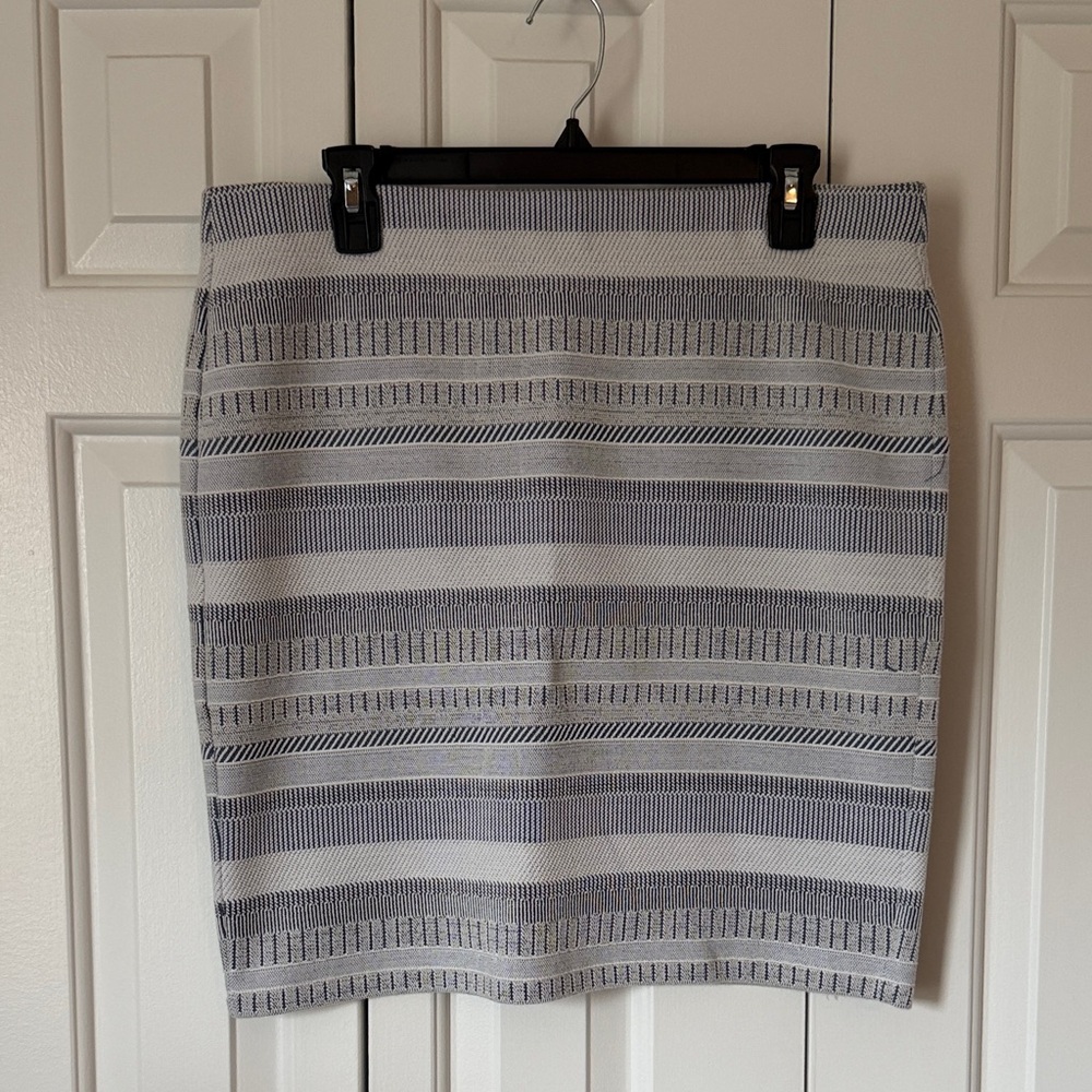 LOFT Gray and White Striped Pencil Skirt